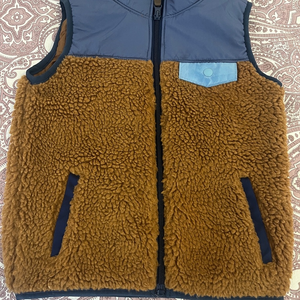 Kids Brown and Blue Sherpa Vest